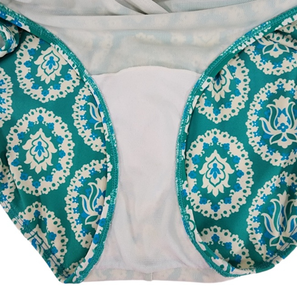 Boden Wrap Front One Piece SwimSuit sz 12 Women Teal Blue Green Floral - Picture 5 of 8